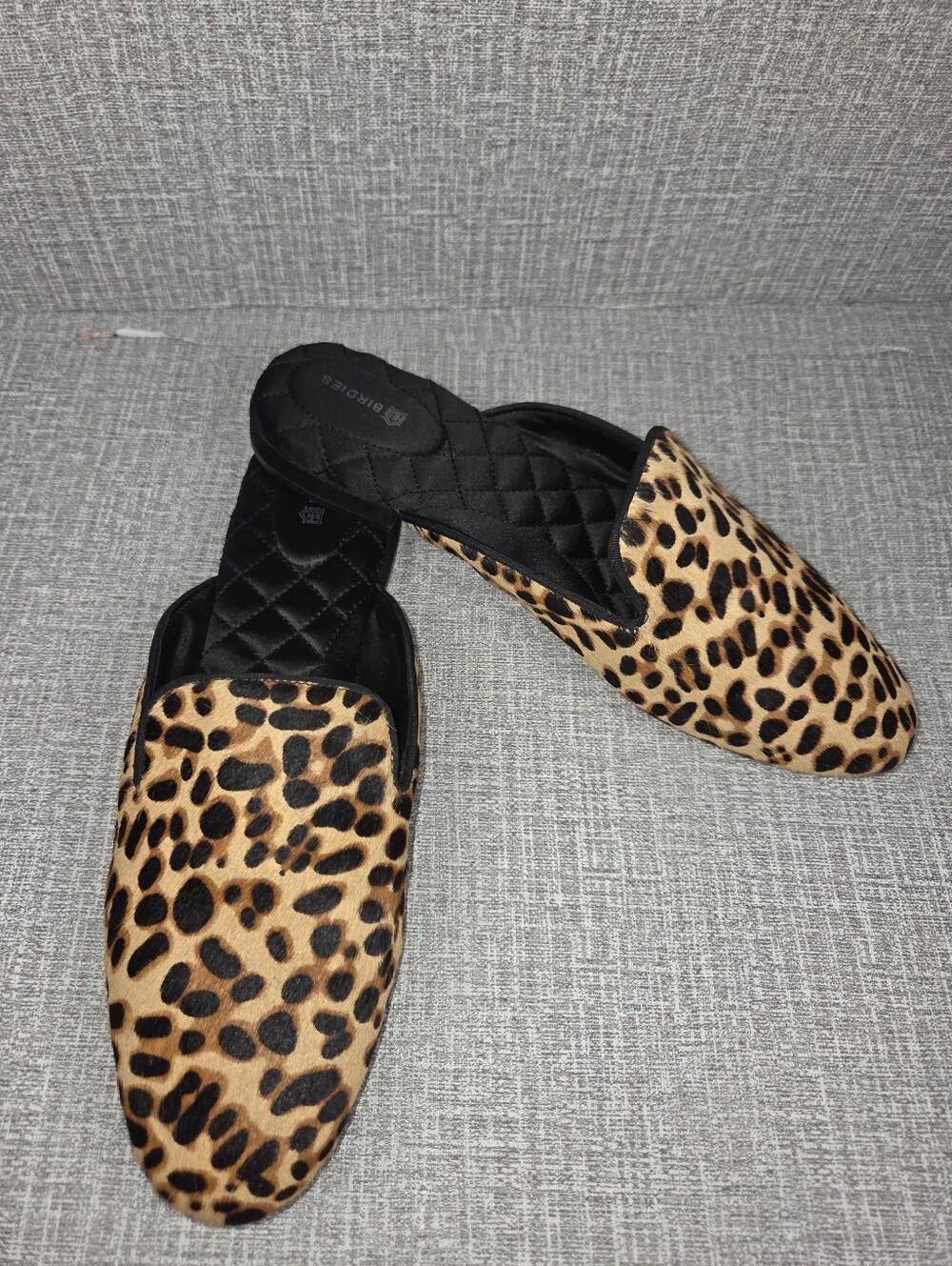 Birdies Quilted Cushioned Calf Hair Animal Print Mules Women's 9.5 Flats $165
